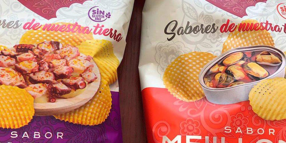 Bolsa de patatas chips sabor a pulpo y mejillón