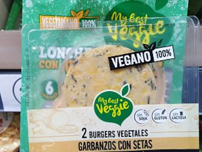 Detalle de envase de comida vegana